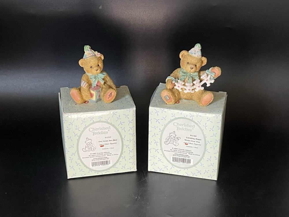 Cherished Teddies Figured Set of 2 Child Birthday Figurines Home Decor Vintage